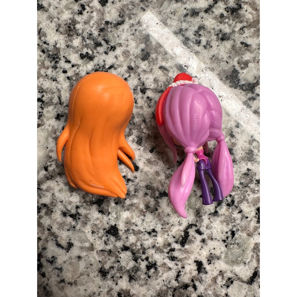 2 Mini Dolls Kawaii Style Big Eyes Orange Pink Purple Outfit Hair‎ Accessories - Picture 2 of 2